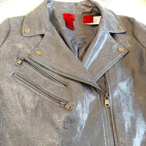 Christina Silver Metallic Moto Biker Jacket Women's Large NWT Punk Rock Edgy